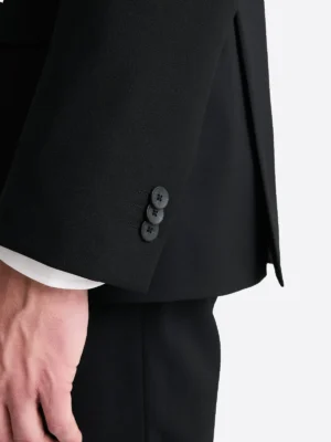 Men's Solid Light Blue Single Breasted Two Piece Suit Black Close