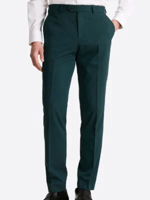 Men's Solid Light Blue Single Breasted Two Piece Suit Green Pant