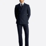 SuitsHeritage Men’s Solid Navy Double Breasted Slim Fit 2 Piece Suit