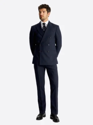 SuitsHeritage Men’s Solid Navy Double Breasted Slim Fit 2 Piece Suit