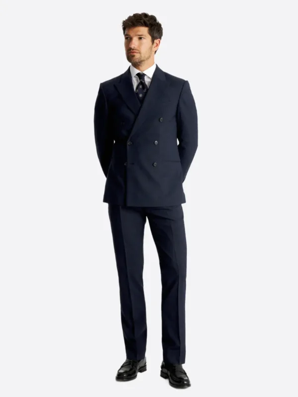 SuitsHeritage Men’s Solid Navy Double Breasted Slim Fit 2 Piece Suit