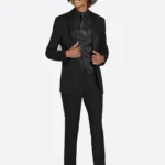 SuitsHeritage Men's Plain Black Slim Fit 3 Piece Suits