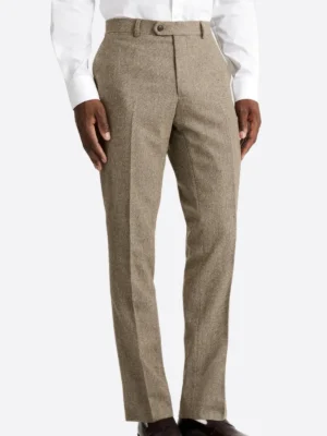 SuitsHeritage Men’s Textured Brown Slim Fit 2 Piece Suit Pant