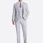 SuitsHeritage Men's Textured Light Grey Slim Fit 3 Piece Suits
