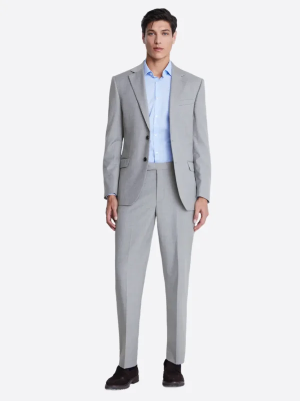 Men's Textured Light Grey Single Breasted Two Piece Suit