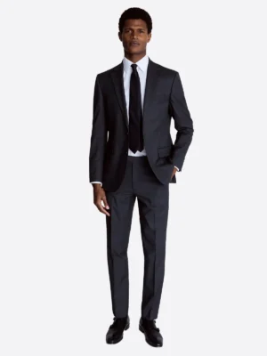 Men's Textured Light Grey Single Breasted Two Piece Suit Black
