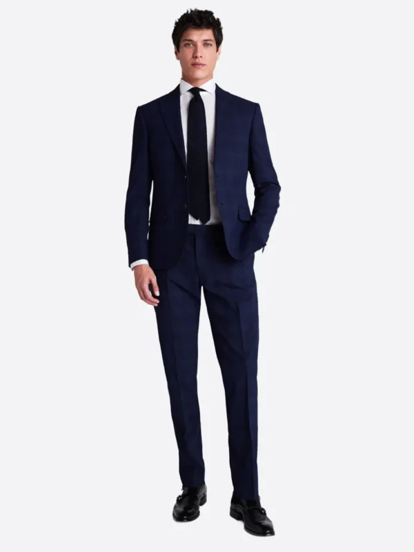 Men's Textured Navy Single Breasted Two Piece Suit