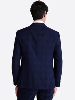 Men's Textured Navy Single Breasted Two Piece Suit Back