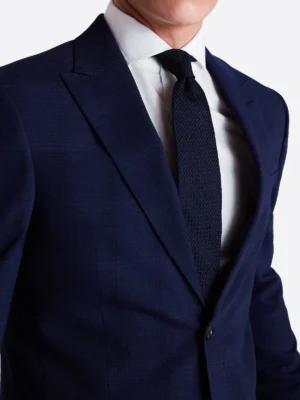 Men's Textured Navy Single Breasted Two Piece Suit Close