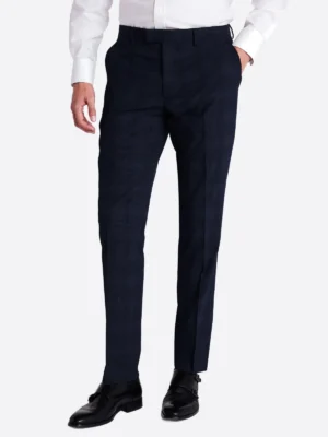 Men's Textured Navy Single Breasted Two Piece Suit Pant