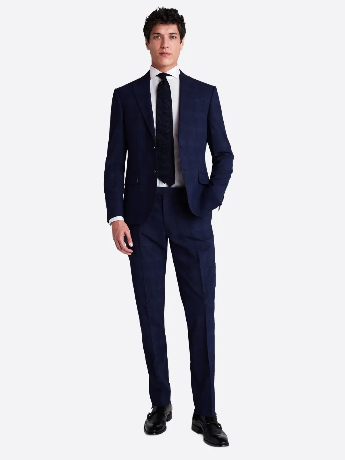 Men's Textured Navy Single Breasted Two Piece Suit Men's Textured Navy Single Breasted Two Piece Suit