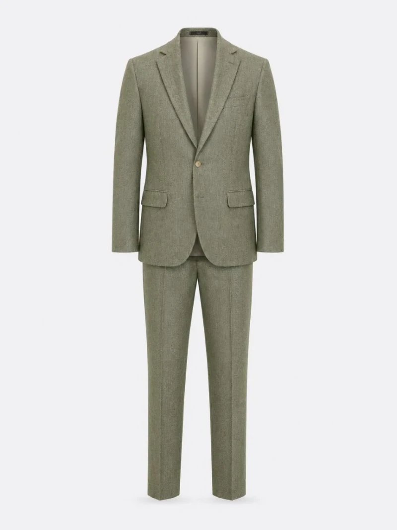 Oakmere Linen Herringbone Green Suit Ghost Mannequin