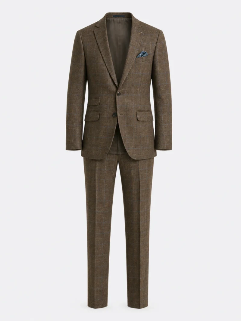 Oakmere Linen Plaid Brown Suit Ghost Mannequin