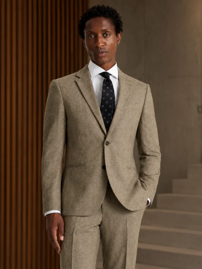 Oakmere Linen Textured Brown Suit Model