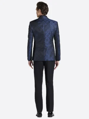 Shop The SuitsHeritage Men’s Textured Blue Jacquard Slim Fit 2 Piece Tuxedo