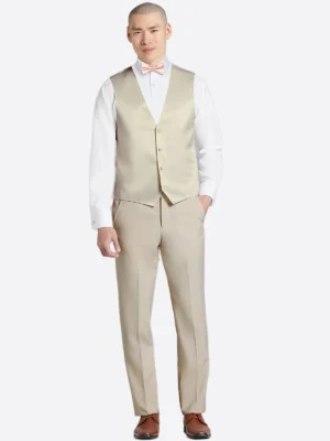 Shop The SuitsHeritage Men’s Beige Solid Slim Fit 3 Piece Tuxedo