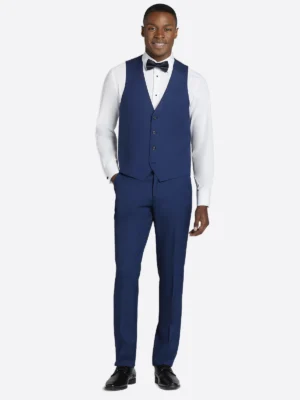 SuitsHeritage Men’s Solid Blue Slim Fit 3 Piece Tuxedo Vest