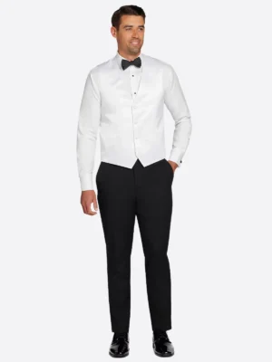Shop The SuitsHeritage Men’s Cream And Black Solid Regular Fit 3 Piece Tuxedo