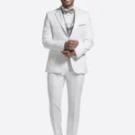 SuitsHeritage Men’s White Plain Solid Regular Fit 3 Piece Tuxedo