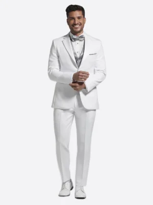 SuitsHeritage Men’s White Plain Solid Regular Fit 3 Piece Tuxedo