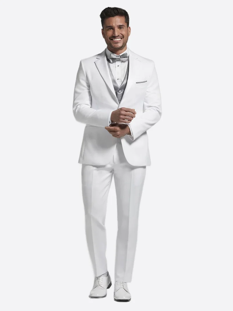 SuitsHeritage Men’s White Plain Solid Regular Fit 3 Piece Tuxedo