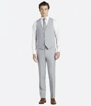 Suit Heritage Men’s Plain Light Grey Slim Fit 3 Piece Suit vest