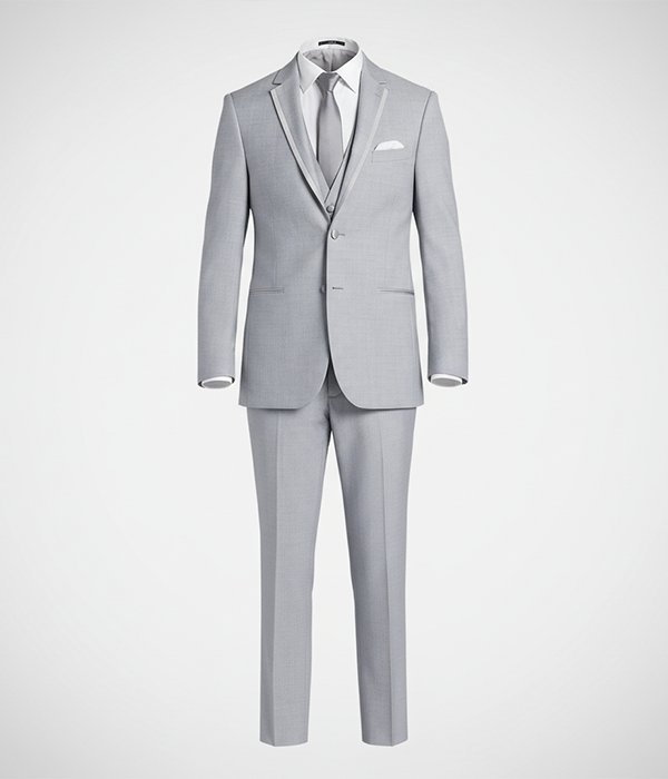 Suit Heritage Men’s Plain Light Grey Slim Fit 3 Piece Suit