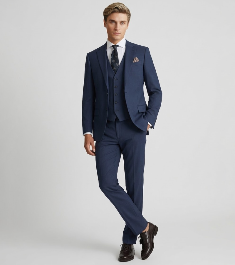 Ashford Cotton Check Blue Suit Front