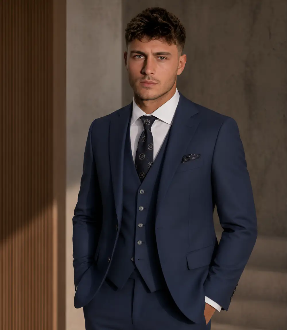 Ashford Cotton Check Blue Suit Model