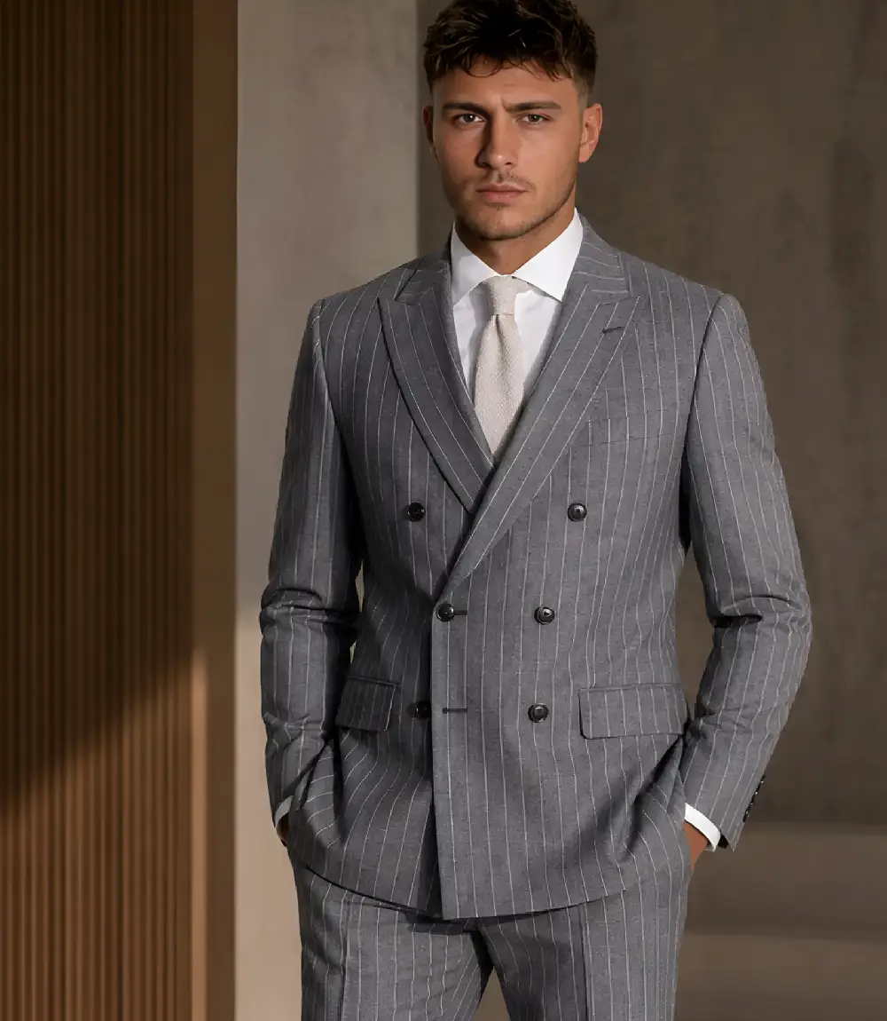 Ashford Cotton Grey Pinstripe Suit Model