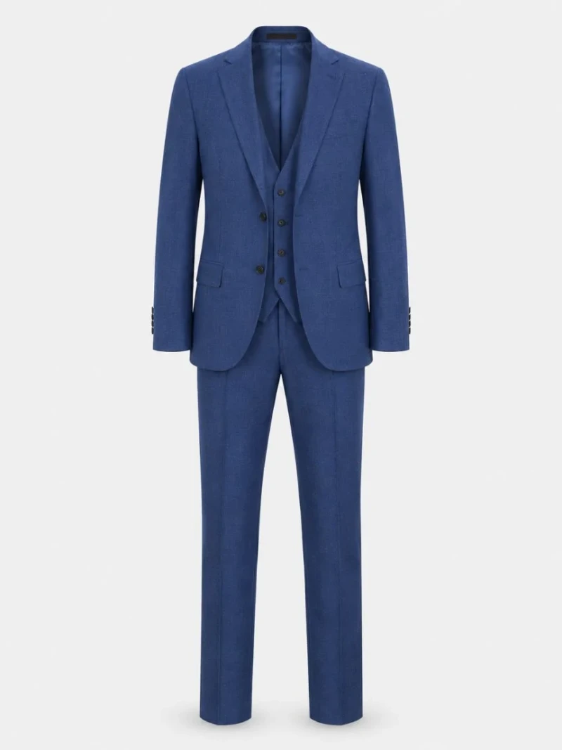 Ashford Cotton Textured Blue Suit Front View