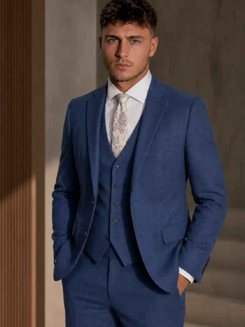 Ashford Cotton Textured Blue Suit Model