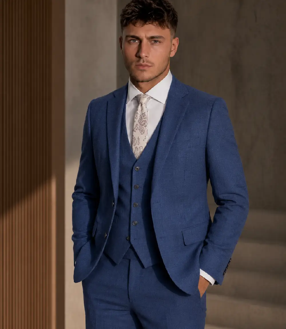 Ashford Cotton Textured Blue Suit Model