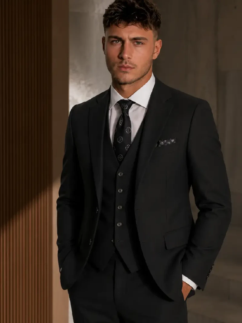 Ashford Cotton Twill Black Suit Model