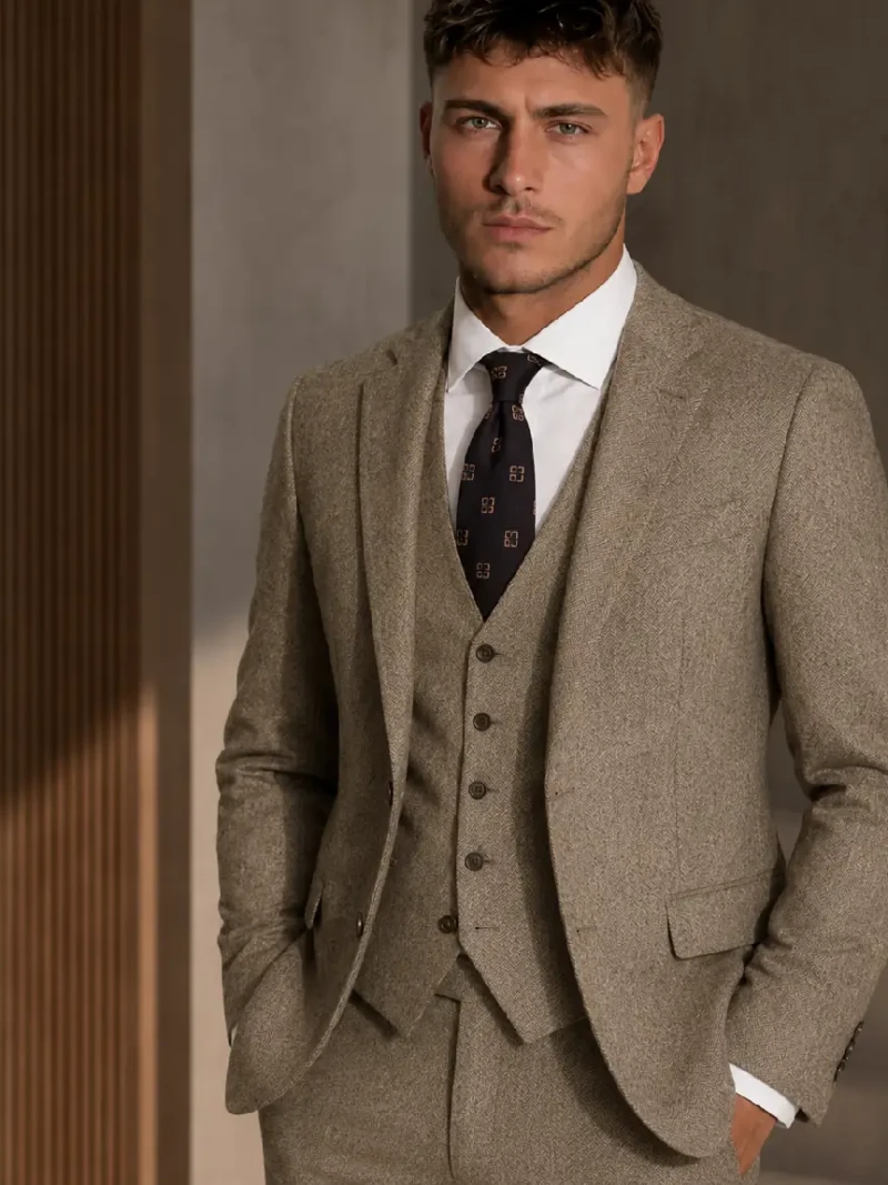 Ashford Cotton Twill Brown Suit Model