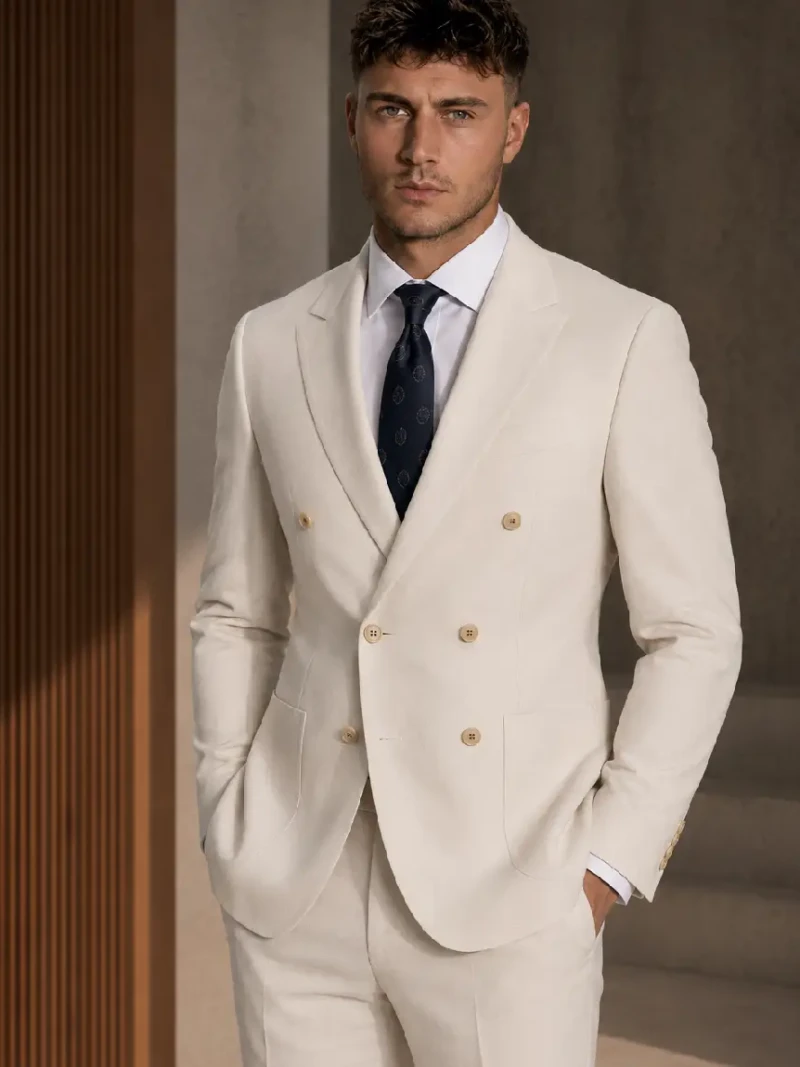 Ashford Cotton Twill Cream Suit Model Image
