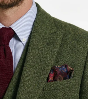 Bellington Tweed Windowpane Green Suit Collar