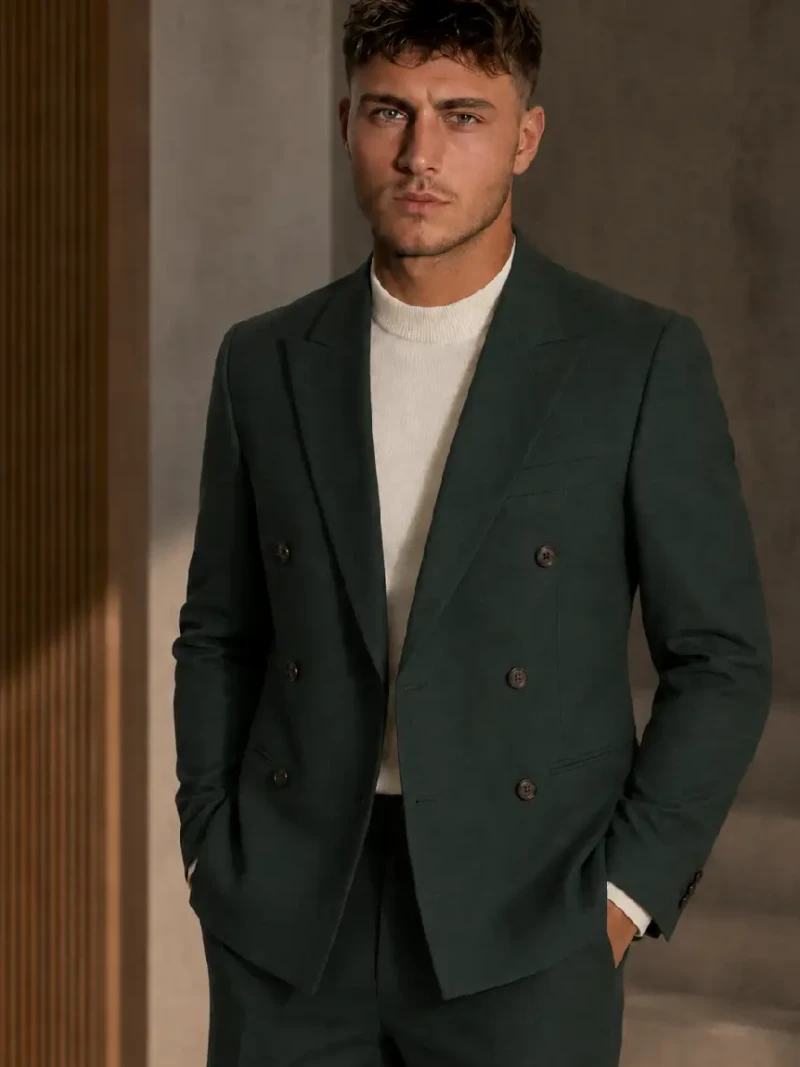 Brighton Cotton Dark Green Solid Suit Model