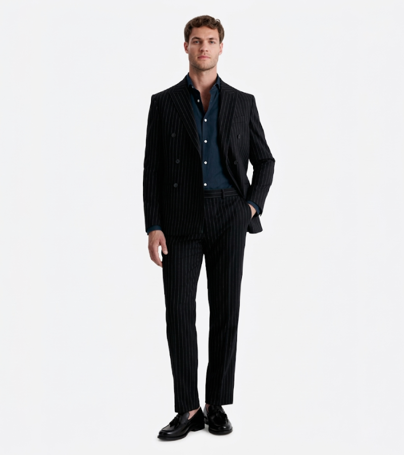 Brighton Cotton Pinstripe Black Suit Front