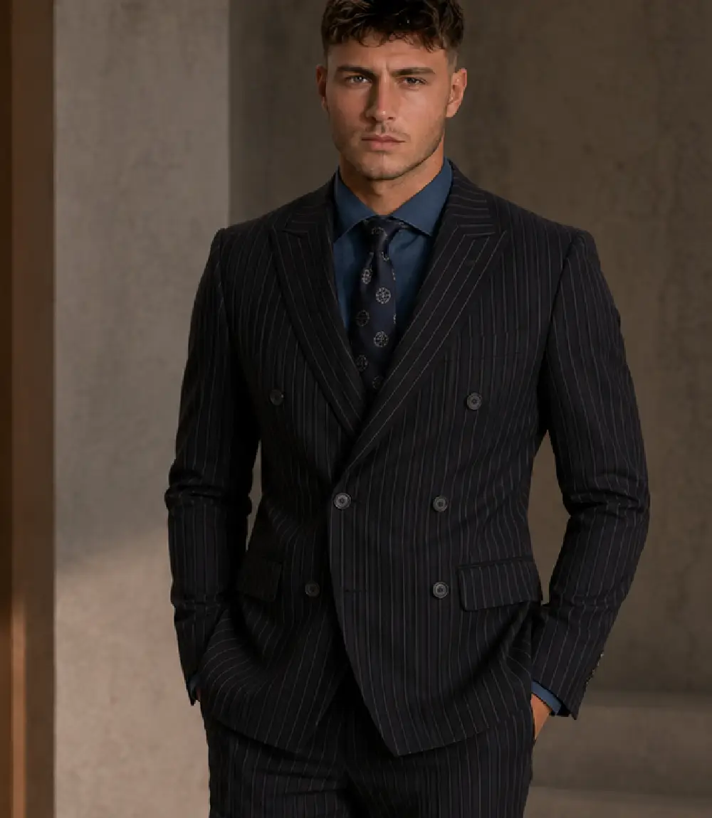 Brighton Cotton Pinstripe Black Suit Model Brighton Cotton Pinstripe Black Suit Model
