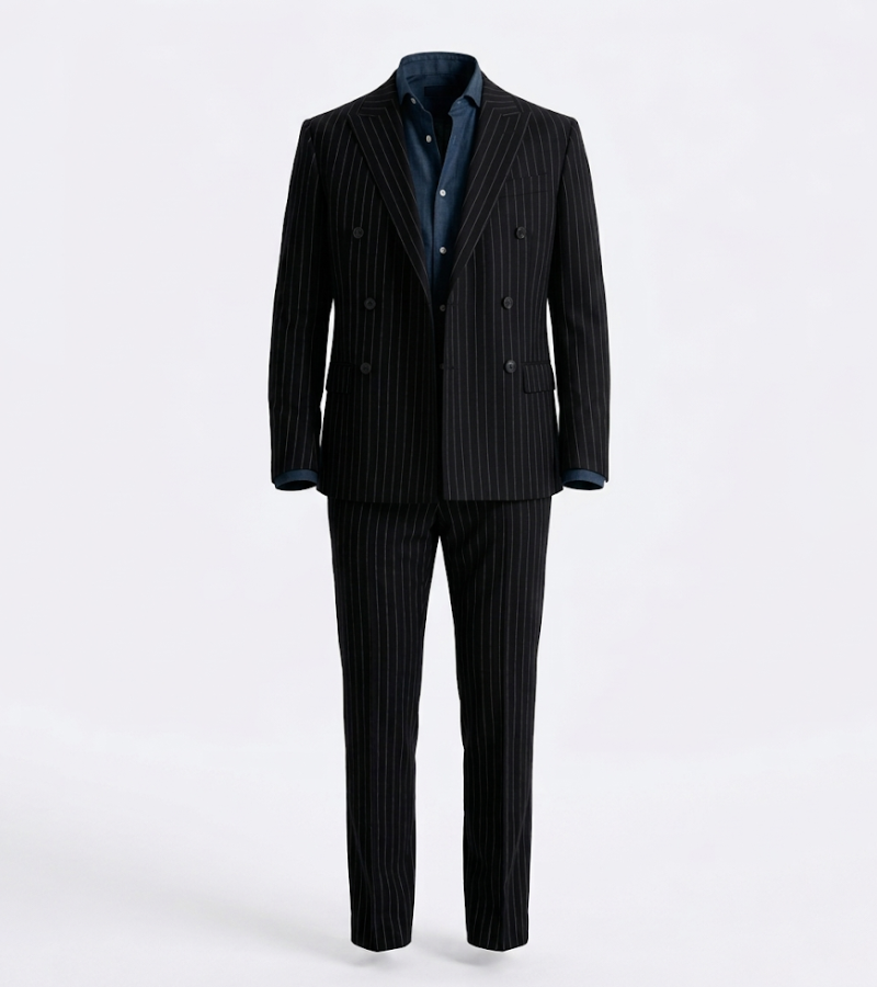 Brighton Cotton Pinstripe Black Suit