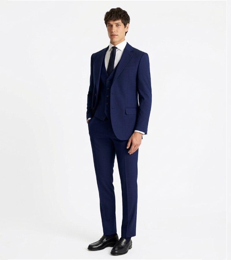 Brighton Cotton Solid Blue Suit Front