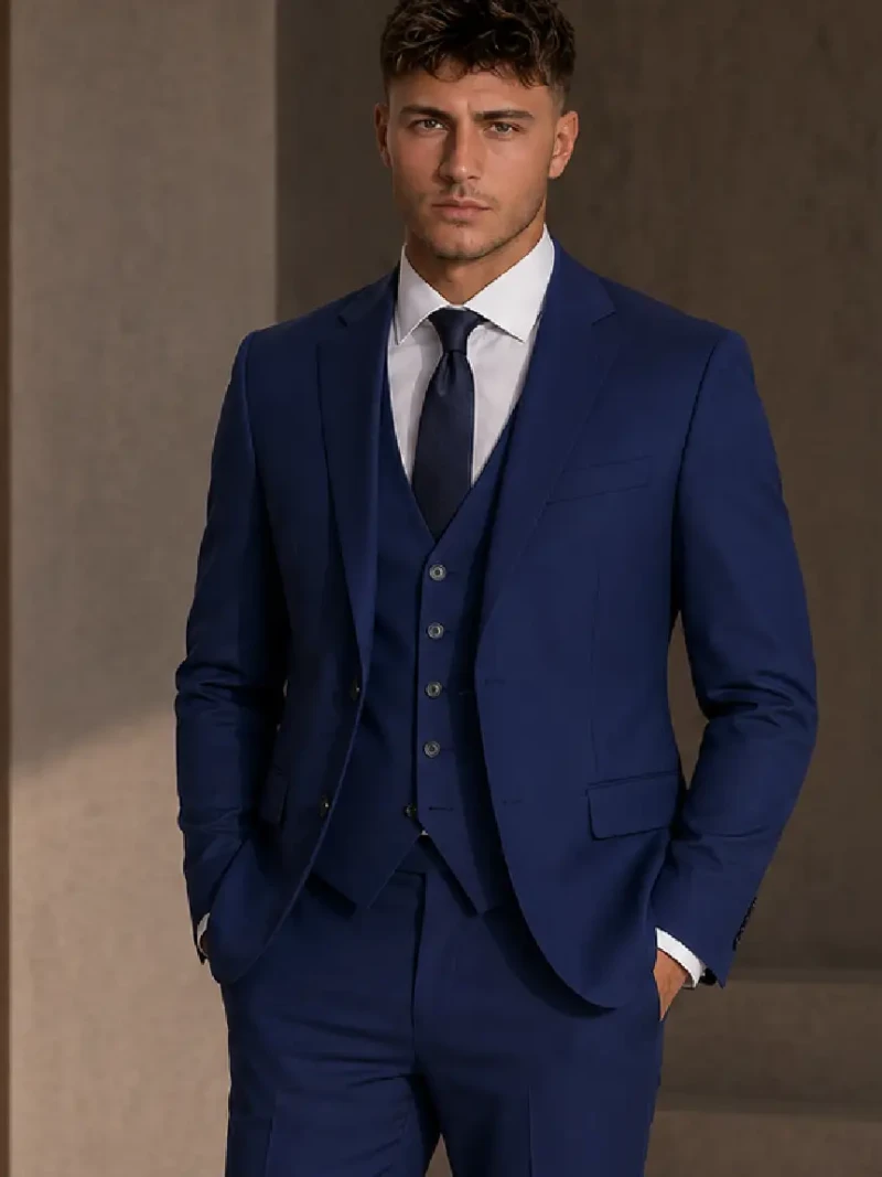 Brighton Cotton Solid Blue Suit Model