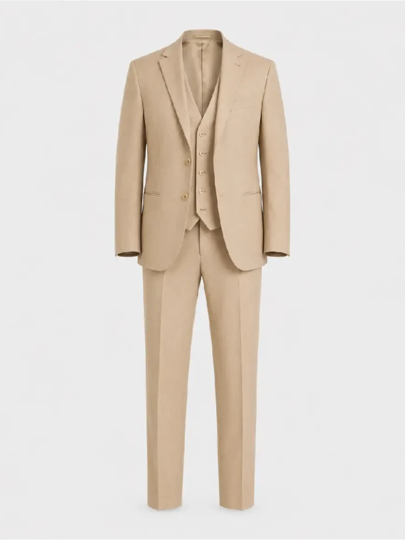 Brighton Cotton Solid Camel Suit Ghost Mannequin
