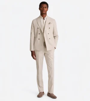 Brighton Cotton Solid Cream Suit Front