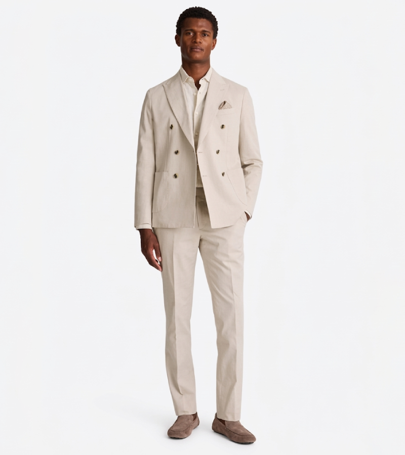 Brighton Cotton Solid Cream Suit Front