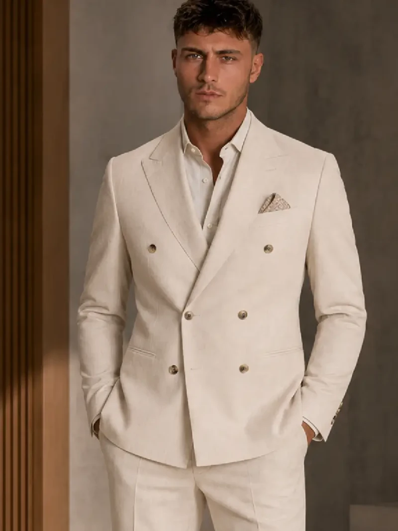 Brighton Cotton Solid Cream Suit Model
