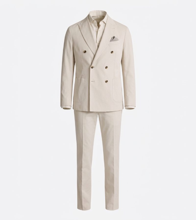 Brighton Cotton Solid Cream Suit