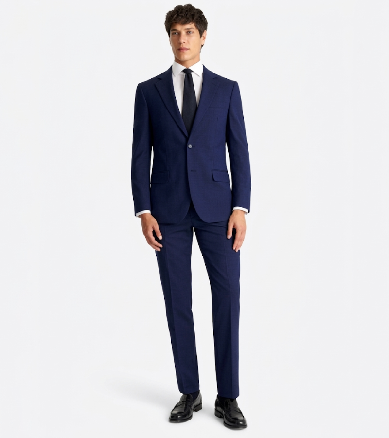 Brighton Cotton Solid Dark Blue Suit Front