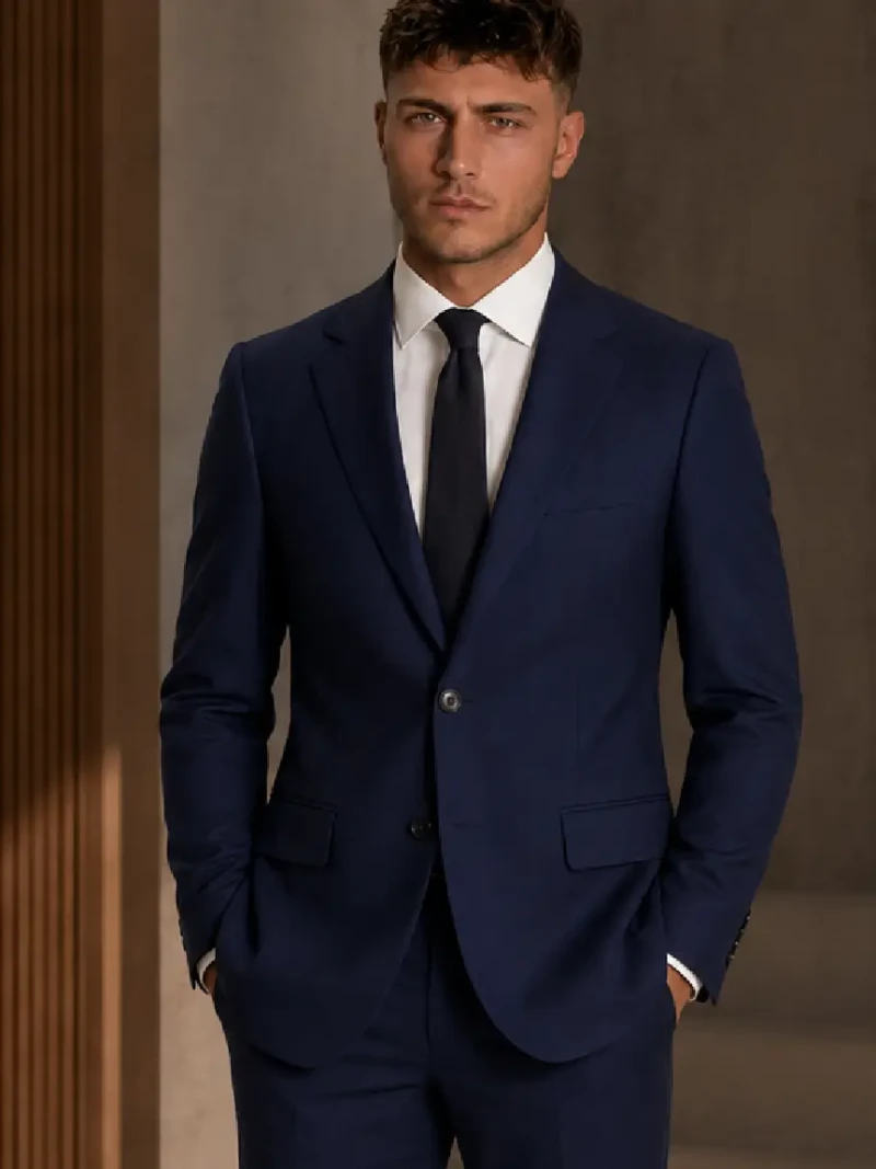 Brighton Cotton Solid Dark Blue Suit Model